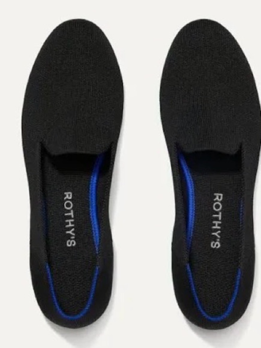 Rothy's Black Slip-On Flats with Blue Interior Trim